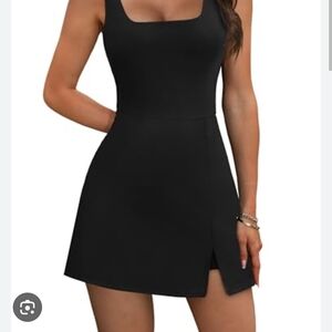 Black Athletic Golf/Tennis Mini Dress With Built In Shorts